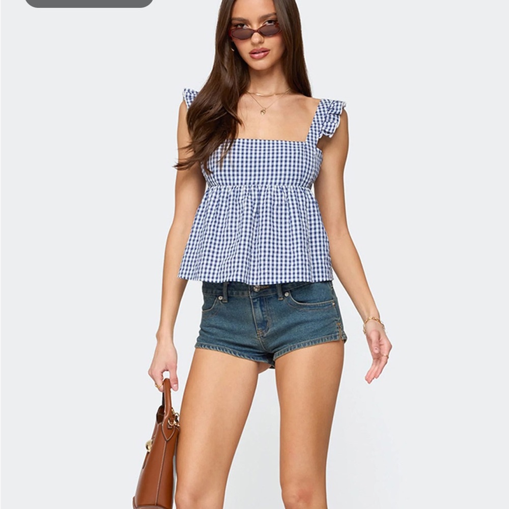 Edikted Backless Blue Gingham Top